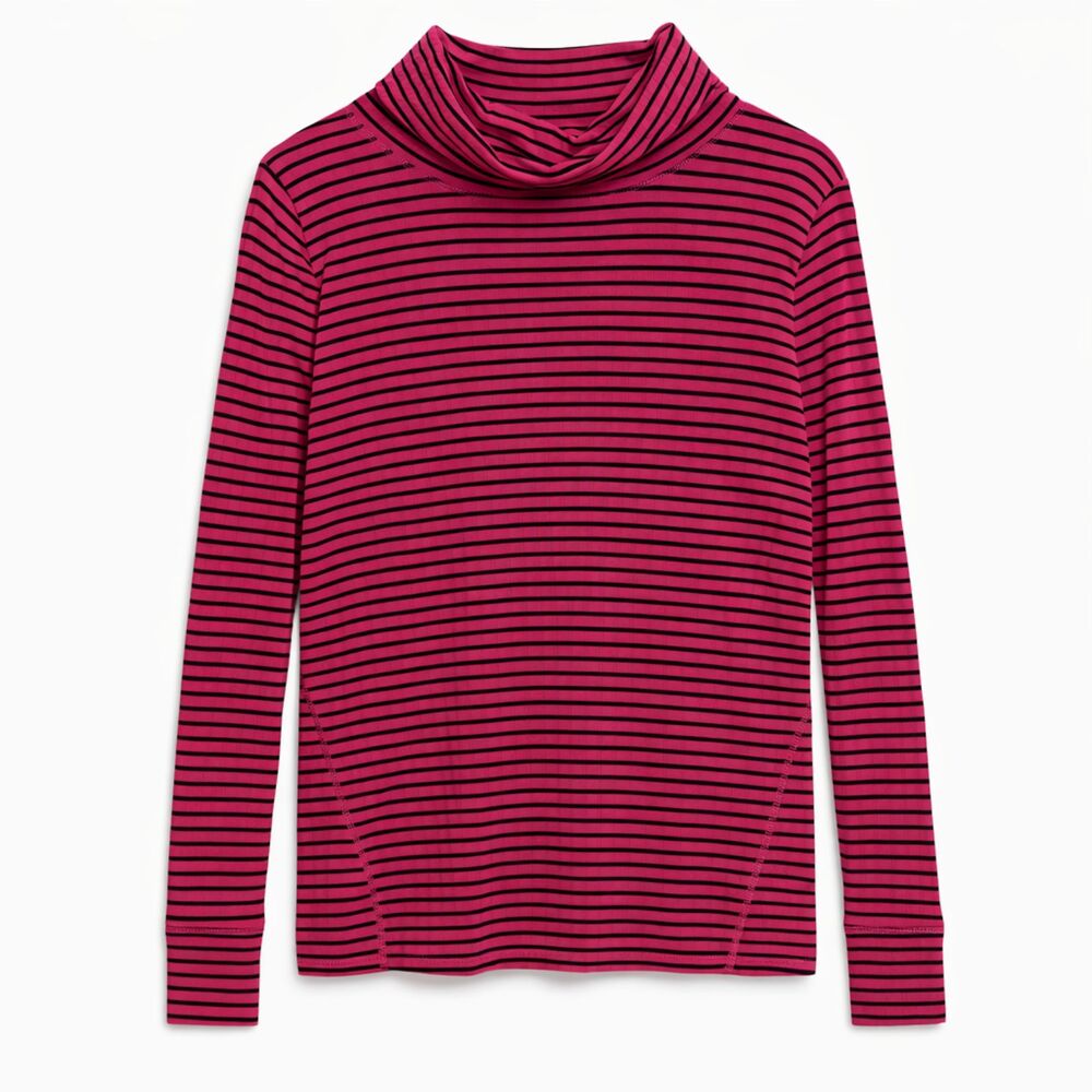 T by Talbots Hot Pink Black Striped Turtleneck Top XL Preppy Parisian Chic